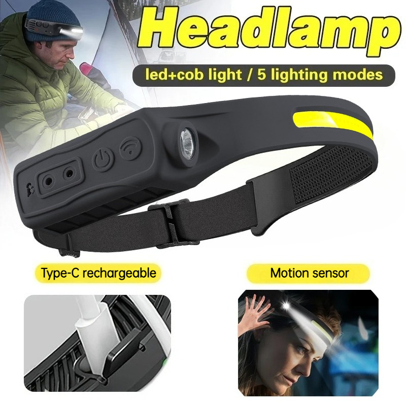 Led Headlight Bulbs - 強力な COB LED センサーヘッドランプ充電式ヘッド懐中電灯 5 照明モードヘッドライトヘッドトーチ屋外釣りキャンプ用