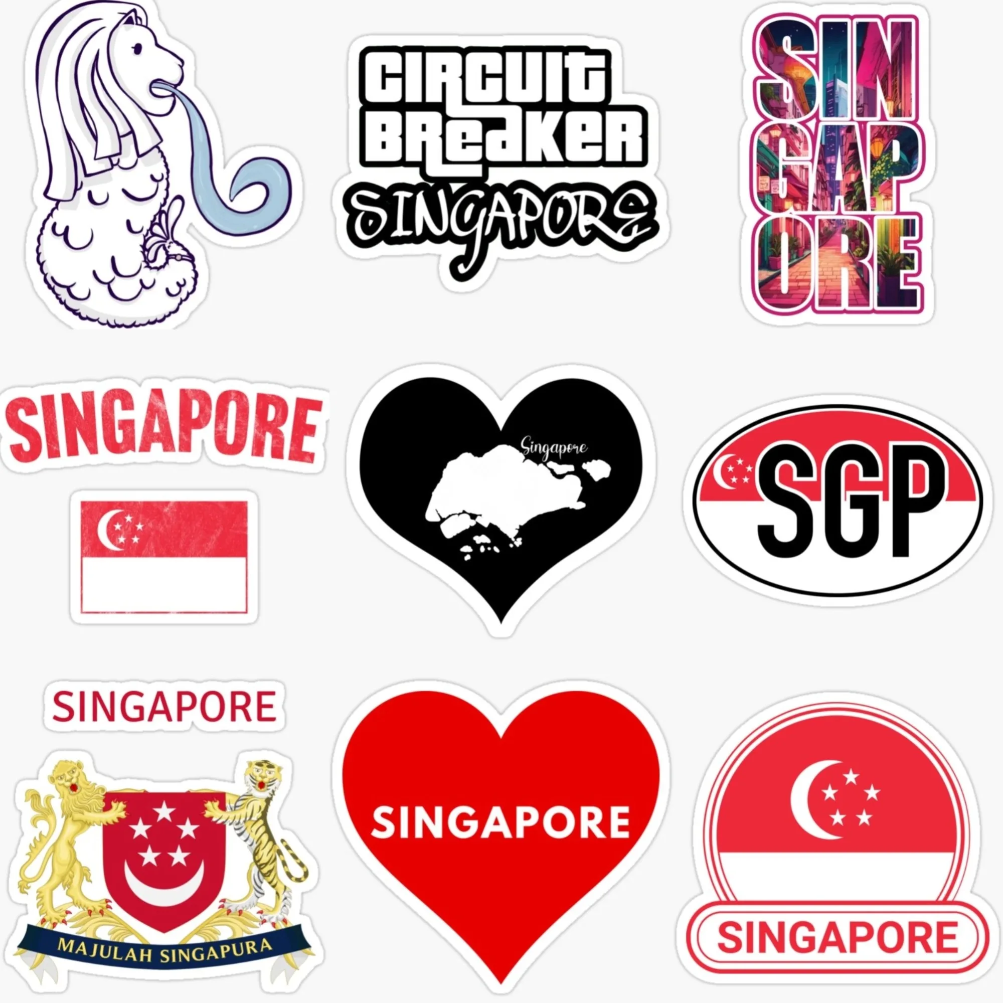 Car Accessories Singapore - シンガポール SGP 旗地図マーライオンエンブレムクリエイティブ PVC ステッカー装飾車バンヘルメット窓壁冷蔵庫デカール Accessorie