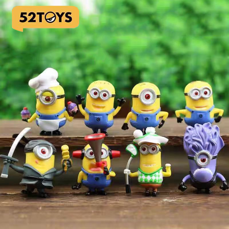 Car Accessories Oman - 8 ピース/1 セット 52TOYS ミニオン漫画かわいい置物装飾品かわいい人形グッズ車の家の装飾デスクトップ装飾品おもちゃ