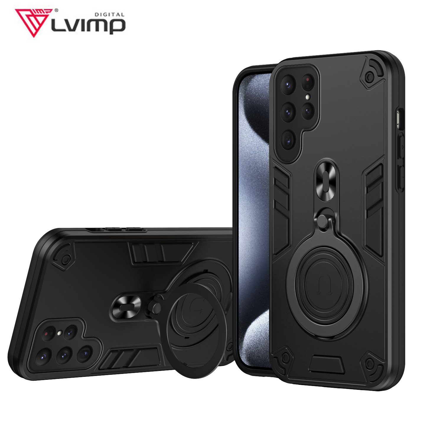 Car Phone Holder Magnetic - 新しい360 ° 回転式メタルカーブラケットリングリバースマグセーフ磁気アーマーフォンケース（サムスンギャラクシーS25、S24ウルトラ、S23 FE用）