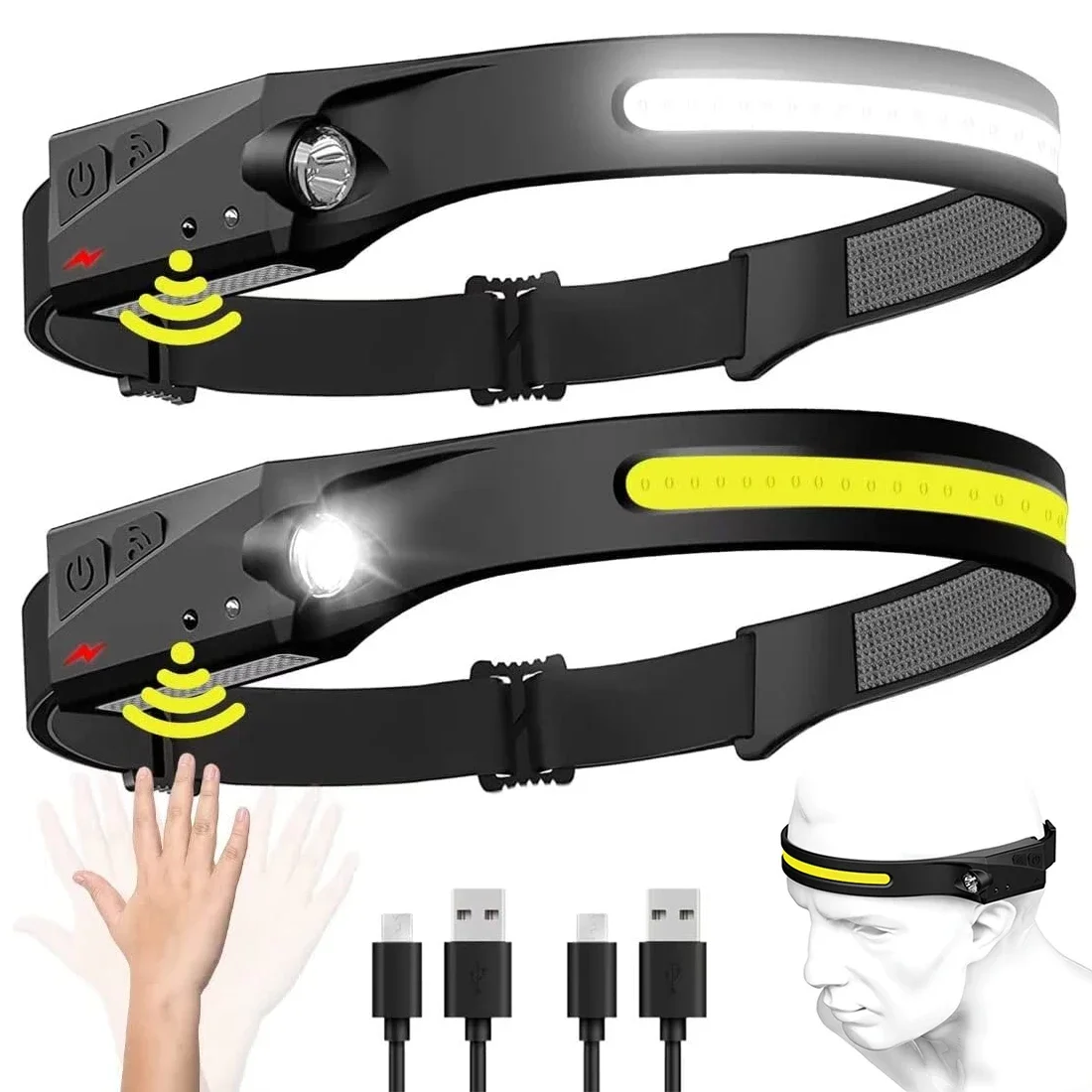 Led Headlight Bulbs - COB 投光器 LED 誘導ヘッドランプ USB 充電式ヘッドライト内蔵バッテリー付き屋外キャンプ釣りヘッド懐中電灯