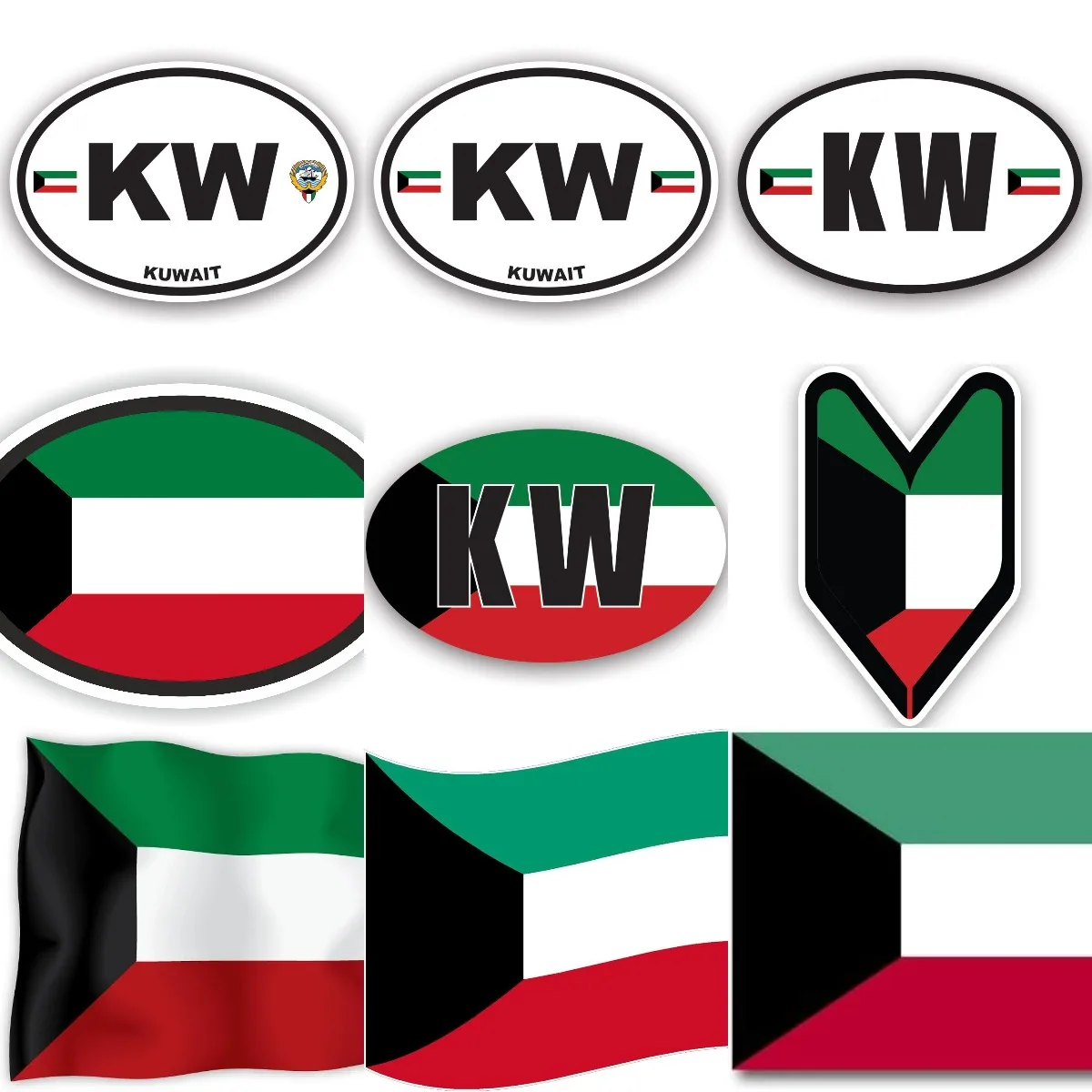 Car Accessories Kuwait - KW クウェート国旗エンブレムクリエイティブ PVC ステッカーラップトップバンパーオートバイ車のトラック壁冷蔵庫テーブル自転車デカールアクセサリー