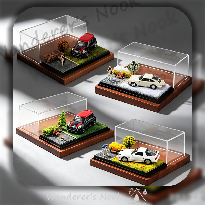 Car Accessories Oman - 新しい1:64カーモデルシーンディスプレイボックストレンディモデルオーナメント春夏秋冬四季草ベースホームデコレーション