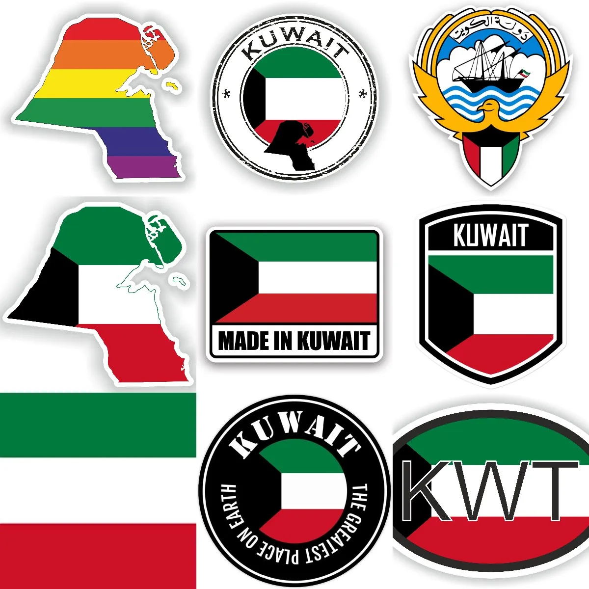 Car Accessories Kuwait - KWT クウェート国旗地図国章クリエイティブ PVC ステッカー壁オートバイのラップトップ車のバンパー自転車バンデカールアクセサリー