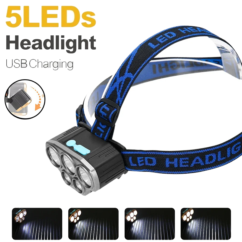 充電式 5 LED ヘッドライト超高輝度強力防水ヘッド懐中電 - Led Headlight Bulbs のレビューと価格