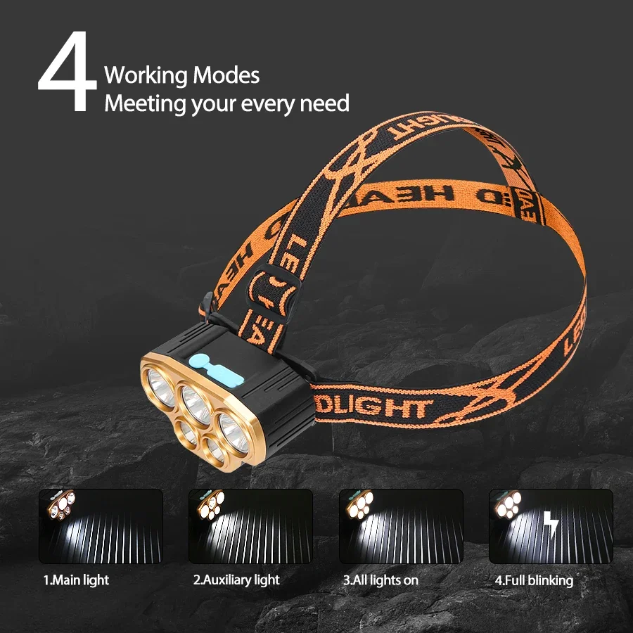 充電式 5 LED ヘッドライト超高輝度強力防水ヘッド懐中電 - Led Headlight Bulbs のレビューと価格
