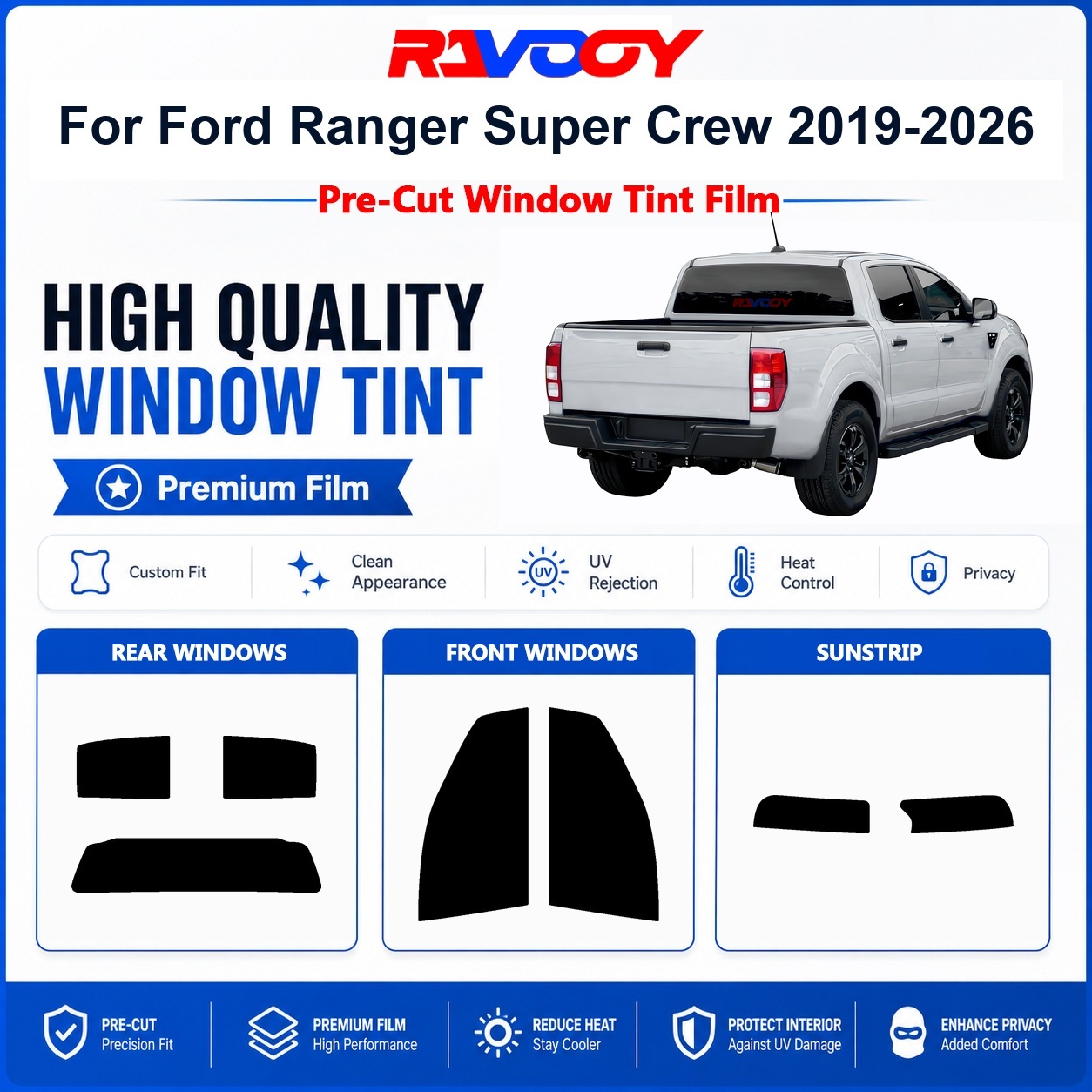 フォード・レンジャー・スーパークルー2019-2026用プレ - Tinted Window Film のレビューと価格