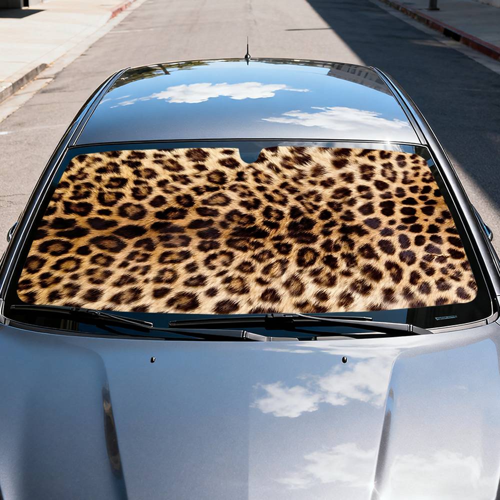 アニマルファー（ヒョウ柄）車用サンシェードフロントガラスカバ - Car Accessories Outside のレビューと価格