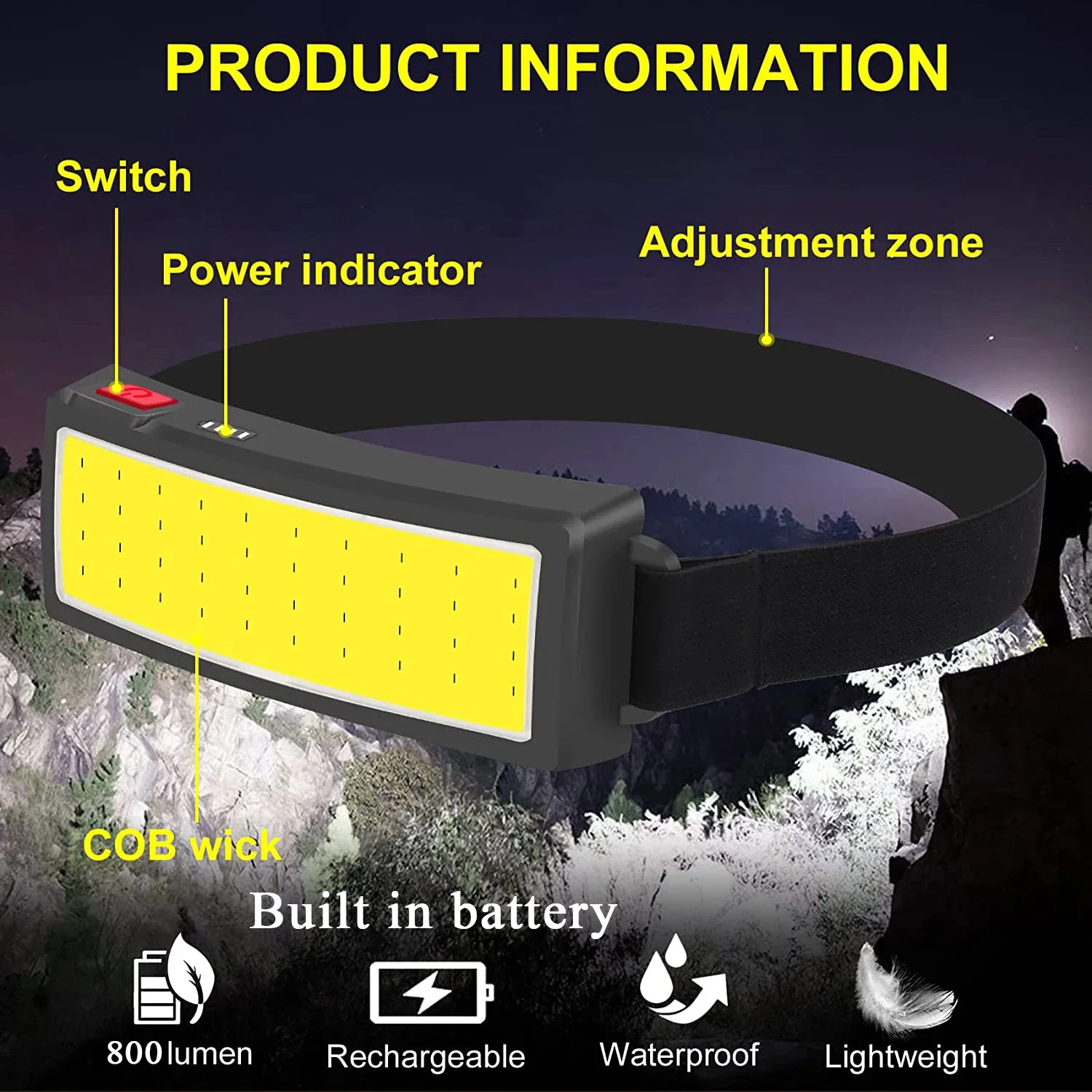 COB ポータブル LED ヘッドライト屋外ヘッドライト内蔵 - Led Headlight Bulbs のレビューと価格