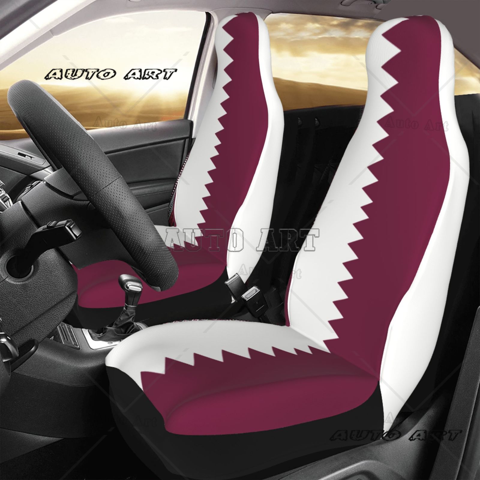 カタール国旗プリント愛国テーマのカーシートカバー 2 個セッ - Qatar Car Accessories のレビューと価格