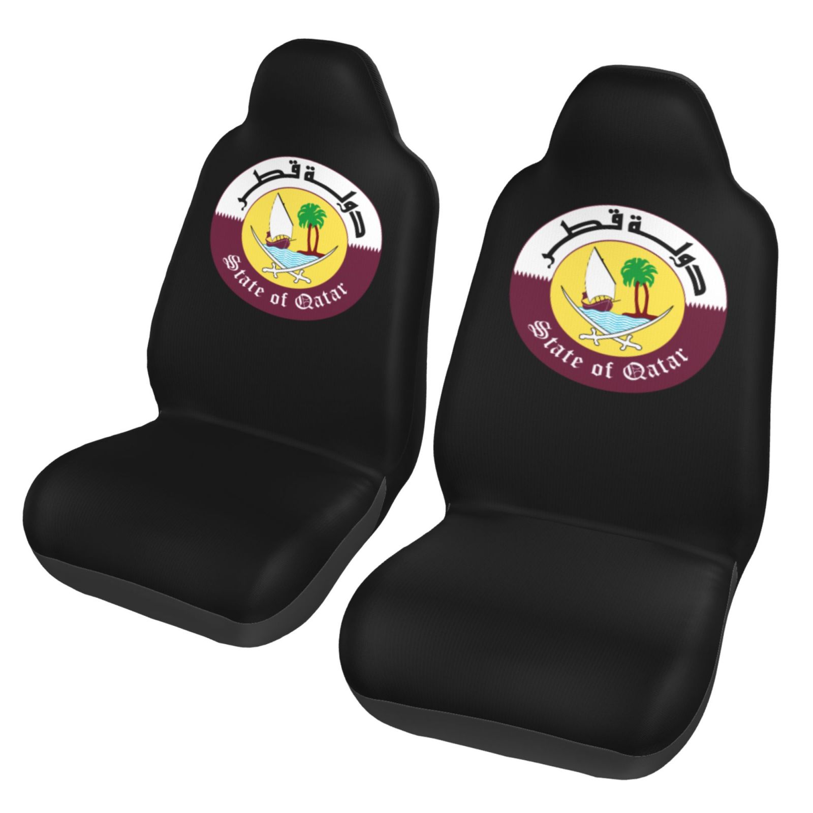 カタール国章パターンカーシートカバー 2 個フロントシートプ - Qatar Car Accessories のレビューと価格
