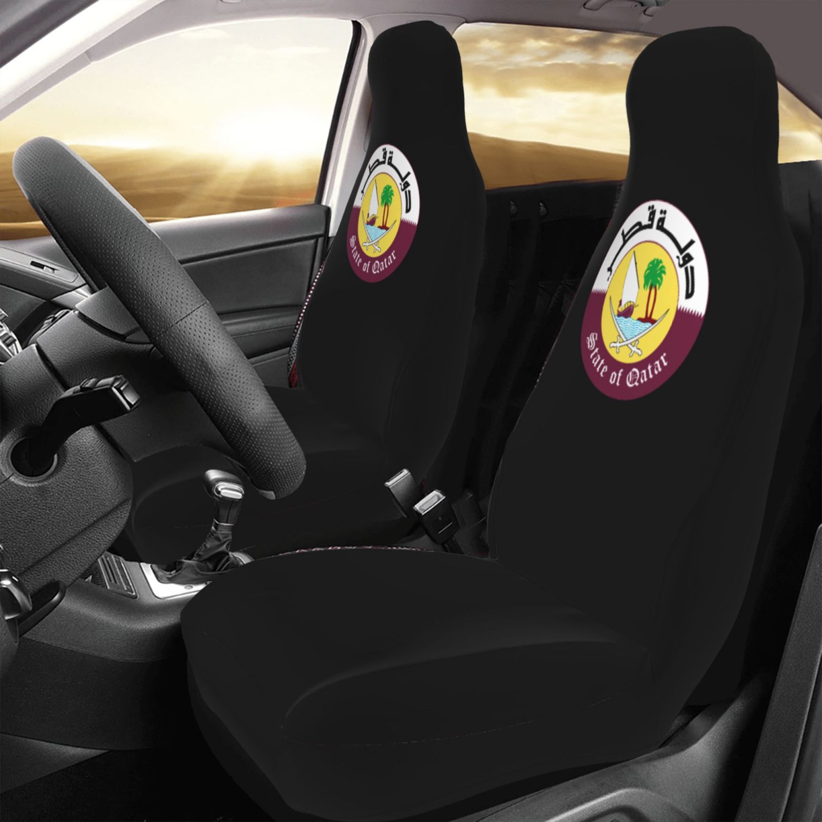 カタール国章パターンカーシートカバー 2 個フロントシートプ - Qatar Car Accessories のレビューと価格