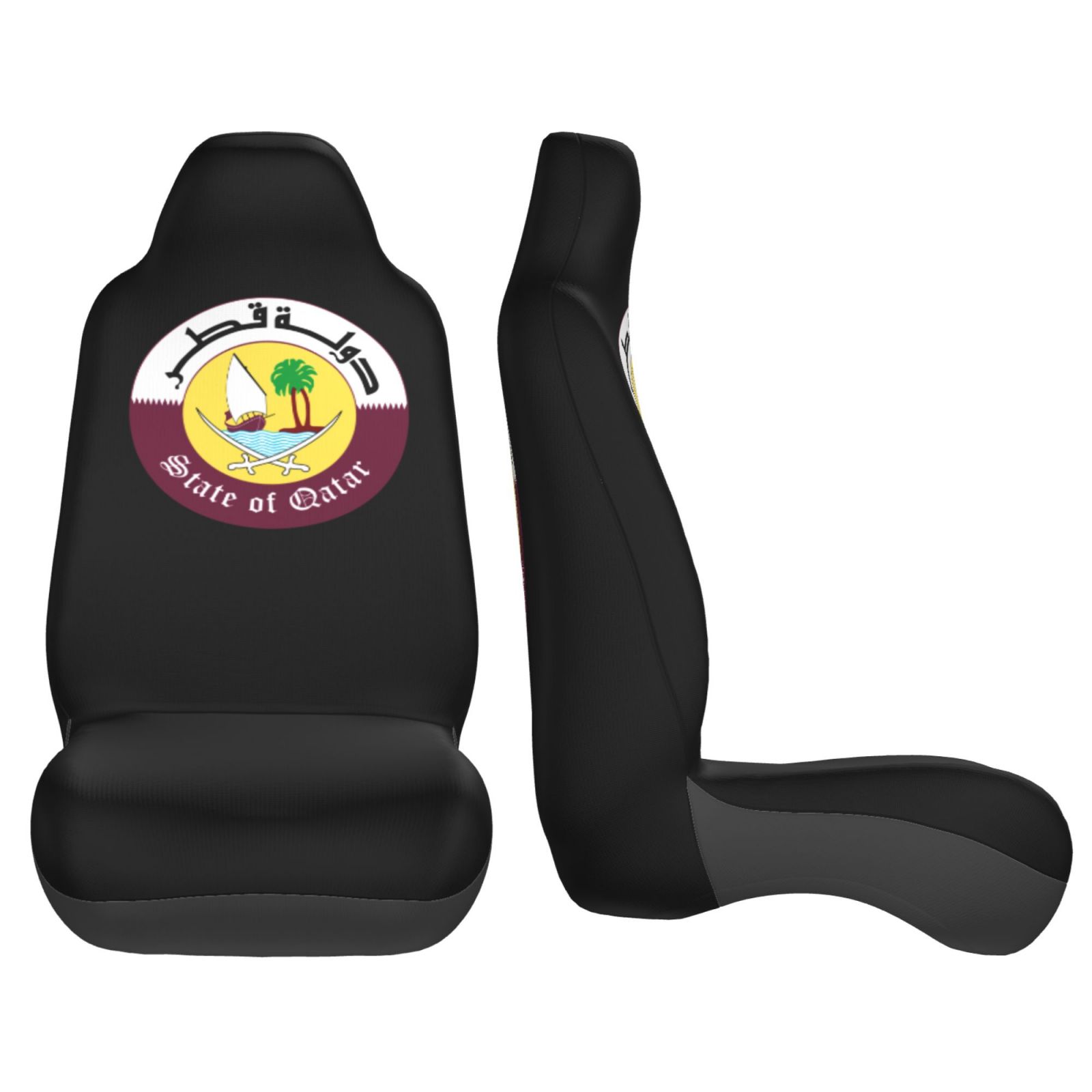 カタール国章パターンカーシートカバー 2 個フロントシートプ - Qatar Car Accessories のレビューと価格