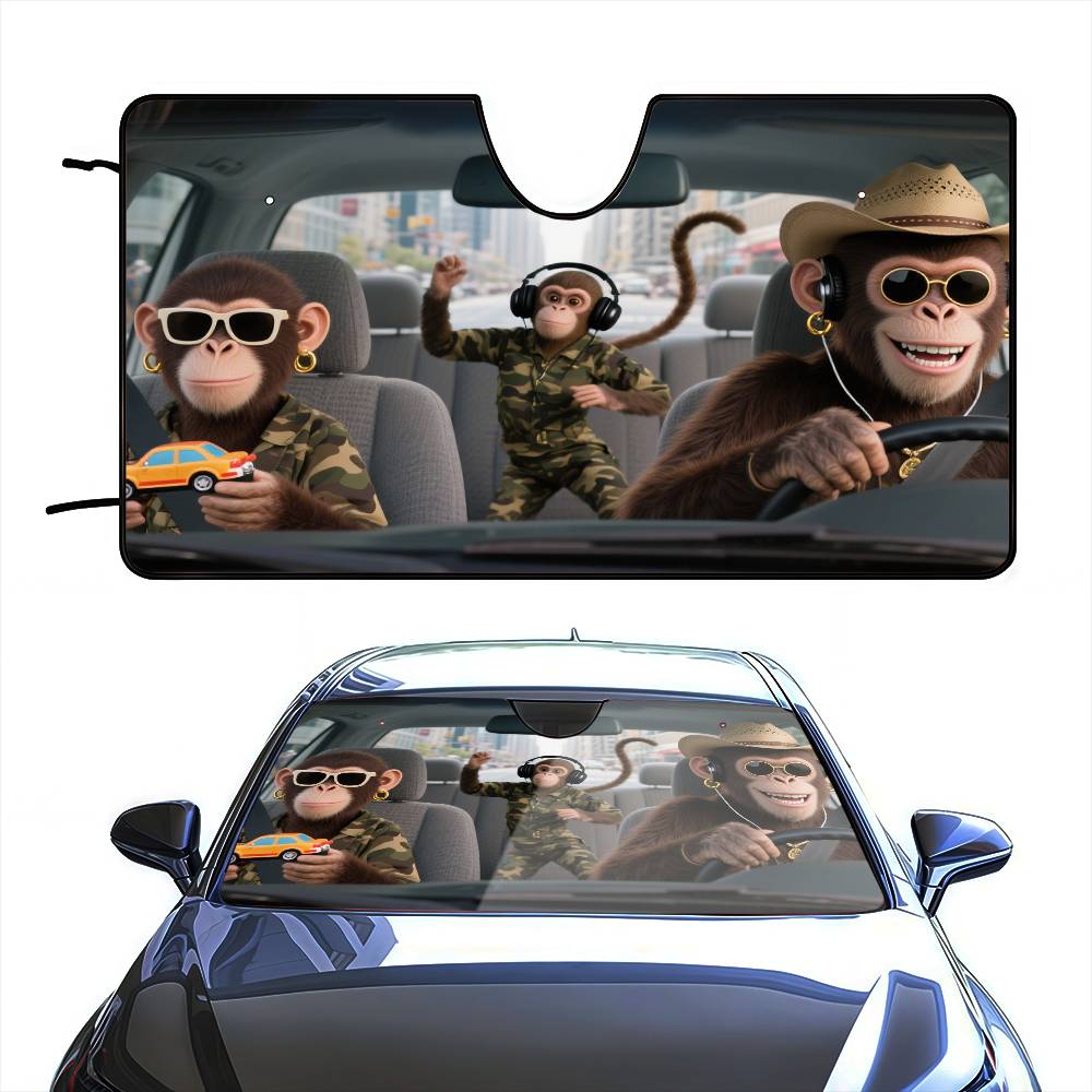 面白い猿ドライバー車のサンシェードカーテンフロントガラスカバ - Car Accessories Outside のレビューと価格