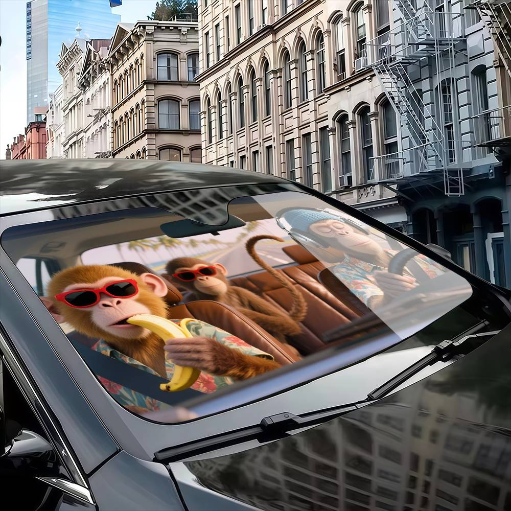 面白い猿ドライバー車のサンシェードカーテンフロントガラスカバ - Car Accessories Outside のレビューと価格