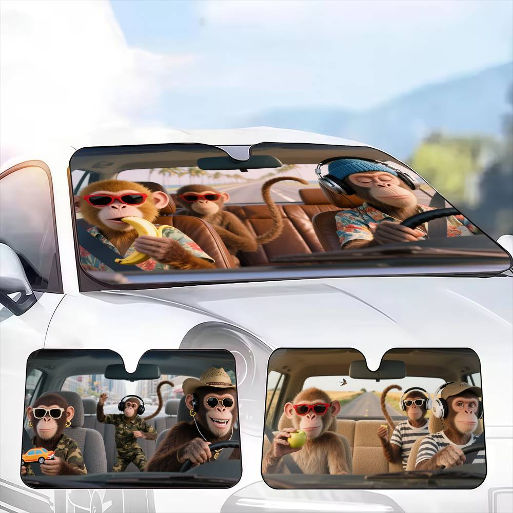 面白い猿ドライバー車のサンシェードカーテンフロントガラスカバ - Car Accessories Outside のレビューと価格