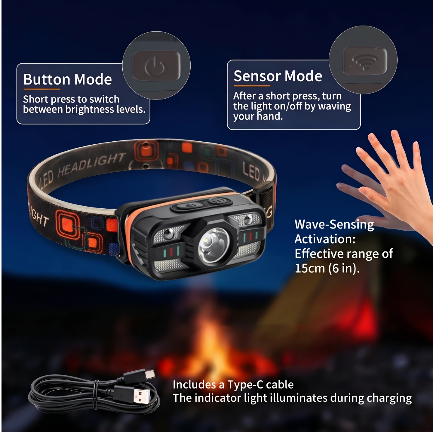 USB 充電式 LED ヘッドランプ ポータブルライト 内蔵 - Led Headlight Bulbs のレビューと価格